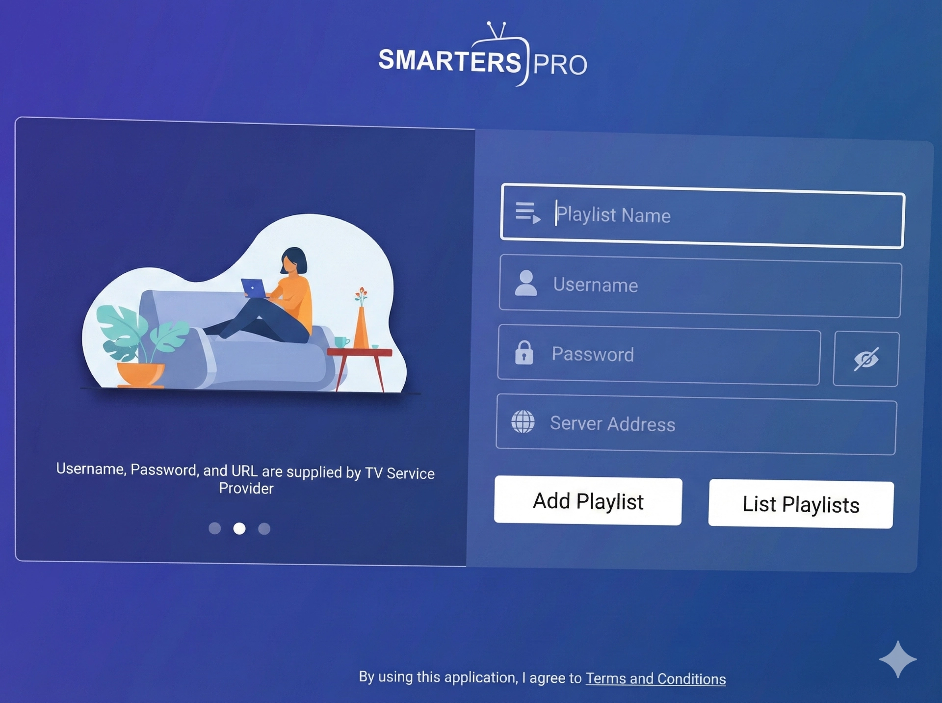 IPTV Smarters Pro Login Bildschirm